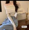 Prenda de punto de hombros descubiertos con cuello de una línea 2024 Nuevo diseño Prenda de punto delgada y suave Ropa de otoño Top básico para mujer