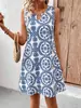 Vestido de Verano Nuevo Elegante con Cuello en U, Estampado Floral, sin Mangas, con Anillas, de Longitud Media, Transfronterizo de Amazon Europeo y Americano 2026