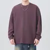 Nueva camiseta de algodón de bambú de manga larga para hombre, temporada de primavera y otoño, corte holgado, color liso, cuello redondo, estilo retro japonés casual, camiseta interior