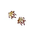 Tendencia Nacional Diseño de Nicho Rojo Retro Esmalte Circonio Fuegos Artificiales Latón Chapado en Oro Lujo Ligero Pendientes de Gama Alta para Mujer