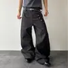 Calça jeans masculina estilo retrô americano com design de botões longos curvos, outono, moda de rua, solta, perna larga, comprimento do chão, moderna