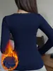Ropa interior térmica de manga larga para mujer, capa base de otoño e invierno, transfronteriza europea y americana, ajuste ceñido, top con forro polar, cuidadosamente seleccionado y en stock