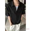 Camisa de Lino de Imitación Retro Americana con Solapa para Hombre de Manga Corta Verano Nuevo Estilo Simple y Versátil Tendencia Japonesa Camisa Casual