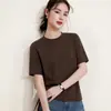 Camiseta de Manga Corta con Cuello Redondo de Mezcla de Lana Temperamento Capa Base Estilo Lujo Discreto Adelgazante Favorecedor Top Versátil de Gama Alta