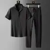Traje Deportivo Casual de Lino Delgado de Alta Gama para Verano, Conjunto de Dos Piezas para Ropa Exterior, Camiseta de Manga Corta Talla Grande 1/2 Pieza