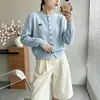 Cardigã de malha com design de coelho floral estilo coreano para mulheres, novo suéter top versátil de cor sólida com corte solto estilo coreano da moda