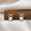 Brincos Pequenos Simples de Laço de Pérola Estilo Coreano com Diamantes, Mickey Fofo Estilo Floresta de Celebridade da Internet, Compactos, Modernos, Versáteis