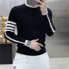 Manga comprida nova juventude outono e inverno versátil suéter listrado moda pullover simples gola redonda suéter moderno 2023 homens