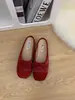Zapatos de Salón Planos Rojos con Lazo Francés Suave para Mujer 2026 Verano Zapatos de Hada con Suela Suave para Combinar con Faldas Zapatos de Ballet
