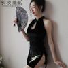Lencería Sexy Cheongsam con Abertura Transparente para Noche Larga para Mujer Pijama de Tentación Conjunto OL 1293