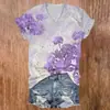 Blusas de manga corta para mujer transfronterizas, camisetas de cuello en V para mujer con diseño estilo chino y estampados florales, impresión 3D, disponibles para venta al por mayor a partir de una pieza
