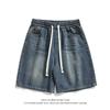 Pantalones cortos vaqueros lavados con cintura elástica para hombre, informales, de comercio exterior, de verano de 2024, talla grande, holgados