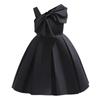 Vestido para niña comercio exterior nuevo vestido negro pequeño ropa infantil vestido de un solo hombro color rosa liso vestido de princesa occidental vestido infantil