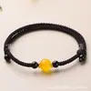 Pulsera de hilo rojo tejida a mano con cuentas de cristal de obsidiana, pulsera ajustable para hombres y mujeres