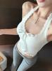 Camisola Blanca de Estilo Puramente Sexy para Mujer con Almohadillas de Sujetador Integradas, Adecuada para Usar como Prenda Exterior, con Espalda Sexy Ribeteada de Encaje y Diseño Corto