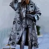 2026 Nuevo Cruce de Fronteras Europeo y Americano Otoño Comercio Exterior Ropa de Mujer Amazon Abrigo Largo con Solapas de Lana Estampado de Talla Grande