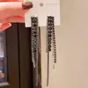 Pendientes Cuadrados con Borlas Tachonados de Diamantes de Zirconia Estilo Lujo Ligero Aguja de Plata Pendientes Únicos de Nicho Estilo Oscuro Europeo y Americano para Mujer