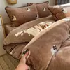 Juego de colcha acolchada de terciopelo de leche para invierno, incluye una funda de edredón de forro polar coral engrosada y cálida, ropa de cama de forro polar reversible de una sola pieza
