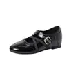 Versión de piel, aumento interno de altura de 4 cm, puntera redonda juvenil, zapatos planos Mary Jane de tira cruzada poco profundos para mujer, nuevo modelo 2026
