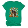 Amazon eBay Tienda Independiente Moda Casual Única Camiseta de Cuello Redondo para Mujer Fantasma Calabaza Hoja de Arce Taza de Té con Leche