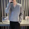 Suéter de tricô novo masculino transfronteiriço com decote V, estilo solto e relaxado, adequado para primavera e outono, cor sólida, peça de base de manga longa ou sobreposição