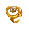 Anillo Abierto de Acero Inoxidable Estilo Ins Europeo y Americano con Líneas Geométricas Recortadas Combinación de Colores Dorado y Plateado Anillo Esférico de Acero de Titanio Transfronterizo