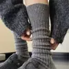 Meias 3/4 Femininas Outono e Inverno, Meias Longas de Lã, Meias Cinzas de Meia Perna, Meias Femininas de Fio Colorido Estilo Coreano Atacado