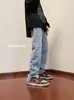 Calça estilo americano alta moda trendy ins jeans preto slim fit masculino verão fino com botão e fenda micro flare