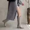 Botas de moda de cuero suave 2026 estilo coreano, punta cuadrada simple, hasta la rodilla, para mujer, estilizan y son versátiles, botas altas
