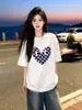 Camiseta de algodón puro de peso pesado, versátil, personalizada, de manga corta, longitud media, para hombres y mujeres, verano, holgada, corte slim, estilo boyfriend, cuello redondo, ins