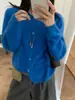 26 Outono Novo Estilo Blusa Estilo Coreano Cor Sólida Seda Caxemira Escovado Gola Redonda Manga Longa Versátil Cardigan de Tricô para Mulheres