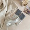 Calcetines Estilo Coreano para Mujer en Otoño e Invierno con Calcetines de Lana de Lunares con Parte Superior Empalmada y Montones de Calcetines para Mujer, Calcetines Dulces y Cálidos de Media Pantorrilla para Mujer