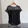 Camiseta de Seda de Amora Plissada Irregularmente 2026, Top Fino, Blusa de Manga Curta Atacado H06HT513