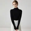 Suéter de cachemira listo para usar de alta gama para mujer con cuello alto superpuesto, suave y cálido, de cuello alto, corte ajustado, capa base de lana tejida