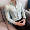 Camisa Masculina de Manga Longa 2022 Outono Nova Britânica Sombria Slim Leve Moda Business Cor Sólida Camisa de Manga Longa para Homens