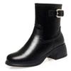 Botines franceses de punta redonda para mujer otoño/invierno 2024 nuevos Joker forrados de vellón botines delgados tacón grueso y botines una generación de cabello