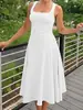 Primavera y Verano Nuevo Moda Transfronteriza Europea y Americana Cuello Cuadrado Versátil Sin Mangas Color Sólido Vestido Básico Para Mujer Venta al por Mayor Ropa Cómoda