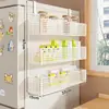 Estante de almacenamiento lateral para refrigerador de cocina, organizador multifuncional de varias capas para especias y film transparente para el hogar, montado en la pared