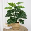 Flores Artificiales para Decoración de Sala de Estar, Plantas Verdes Falsas de Pie para Dormitorio, Macetas de Flores Falsas, Artículos Decorativos, Hojas de Monstera para Decoración de Interiores