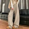 Pantalones de punto anchos con botones y flecos para mujer, otoño e invierno, de cintura alta, fluidos, casuales de pierna recta