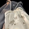 Suéter con capucha y cremallera bordado estilo americano para hombre, chaqueta casual holgada estilo Hong Kong, moda ins, otoño, para pareja, cárdigan deportivo.