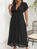 Vestido largo de mujer, blusa de playa de talla grande, para mujer, transfronterizo europeo y americano, nuevo vestido con escote en V profundo y espalda descubierta.