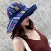 Sombrero de Pescador de Estilo Étnico de Doble Cara para Mujer, Sombrero de Sol de Verano con Ala Ancha, Sombrero de Sol Anti-UV para Viajes