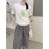 Camiseta de Algodão Puro com Estampa de Letras Estilo Coreano de Alta Qualidade, Caimento Relaxado, Gola Redonda, Estampa de Frutas para Mulheres, Nova Chegada Verão 2026 Camiseta de Gola Redonda