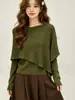 Design elegante e suave, suéter de tricô falso de duas peças para mulheres, novo estilo outono, blusa de seda e lã de manga longa na cor lisa