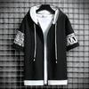 Homens de manga curta primavera e verão novas roupas top com capuz coreano moda slim-fit zíper outerwear jaqueta casual jaqueta masculina