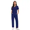 Uniforme de manga curta para médico e enfermeira, roupa de trabalho para clínica odontológica, uniforme com decote V, vestuário médico elástico e de secagem rápida