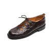 Zapatos de cuero retro calados con cordones profundos, zapatos de tacón bajo estilo británico para mujer para primavera y otoño