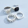 Conjunto de Anillos Hip-Hop Estilo Punk Anillo Geométrico Retro Transfronterizo Europeo y Americano Juego de Cuatro Piezas con Diamante Diseño Original