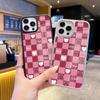 Funda Cuadrada Rosa a Cuadros Popular de Amazon Adecuada para iPhone 16 Funda de Vidrio, Funda Sencilla de Manzana 18Pm para Niñas
